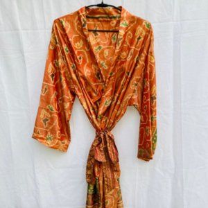 Orange Vintage Silk Saree Robe